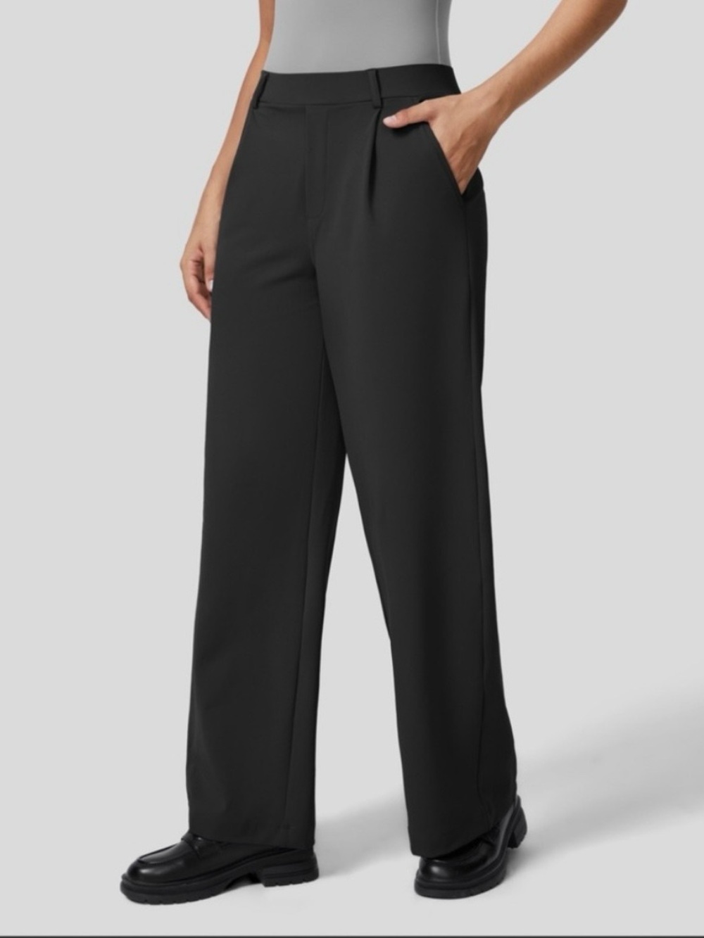 Halara High Waisted Pleated Straight Leg Work Pants Black L
